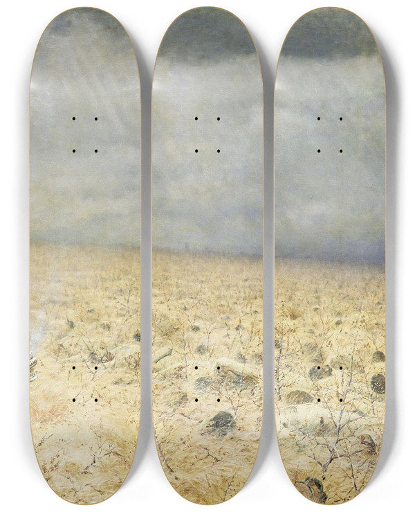 Triptych art skateboard deck of Vasily Vereshchagin Defeated Memorial Service by Vasily Vereshchagin (1842-1904)