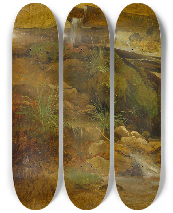 Triptych art skateboard deck of Friedrich Carl Von Scheidlin Mountain Creek by Friedrich Carl Von Scheidlin (1822-1913)