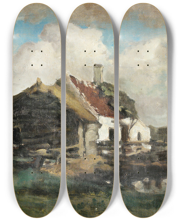 Triptych art skateboard deck of Flicien Rops The Abandoned House by Felicien Rops (1833-1898)