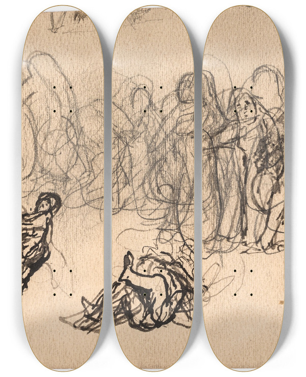 Triptych art skateboard deck of Oluf Hartmann Figurrids by Oluf Hartmann (1879-1910)
