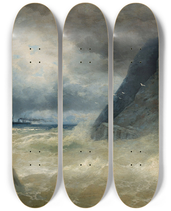 Triptych art skateboard deck of Ivan Konstantinovich Aivazovsky Sea_2 by Ivan Konstantinovich Aivazovsky (1817-1900)