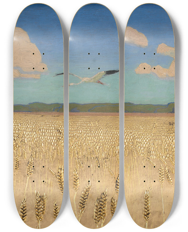 Triptych art skateboard deck of Harald Slottmller Danish Landscape by Harald Slott-Mller (1864-1937)