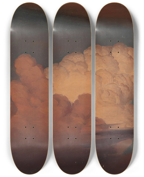 Triptych art skateboard deck of Knud Baade Cloud Study_10 by Knud Baade (1808-1879)