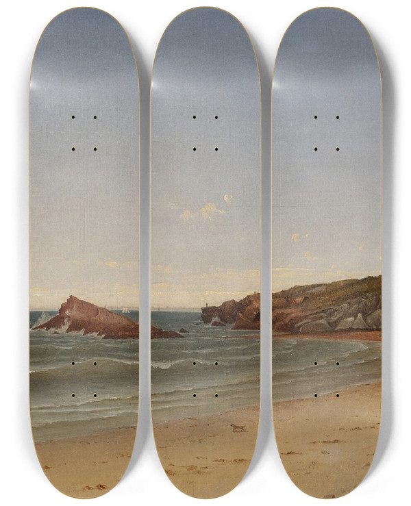 Triptych art skateboard deck of James Augustus Suydam On The Beach Newport Spouting Rock Beach by James Augustus Suydam (1819-1865)