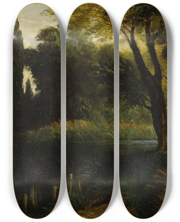 Triptych art skateboard deck of John Ross Key Afternoon On The Lake by John Ross Key (1754-1821)