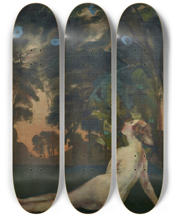 Triptych art skateboard deck of Arthur Bowen Davies Corridor Of Summer by Arthur Bowen Davies (1862-1928)