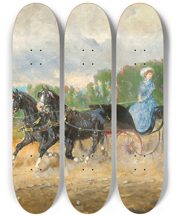 Triptych art skateboard deck of Alexander Von Bensa Spazierfahrt by Alexander Von Bensa (1820-1902)