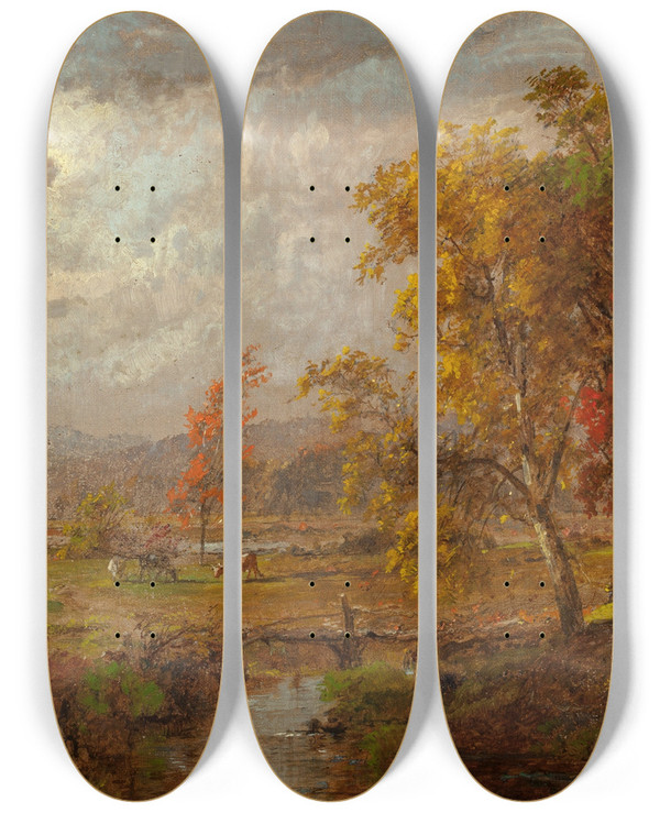 Triptych art skateboard deck of Jasper Francis Cropsey Autumn Landscape_2 by Jasper Francis Cropsey (1823-1900)