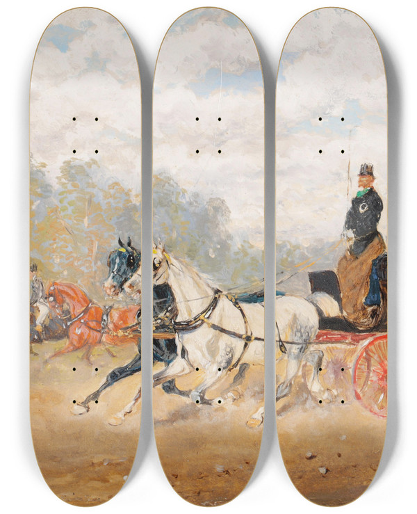 Triptych art skateboard deck of Alexander Von Bensa Pratercorso In Wien_2 by Alexander Von Bensa (1820-1902)