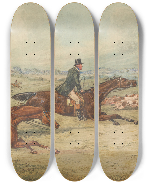 Triptych art skateboard deck of Henry Thomas Alken Full Cry Lets Keep The Lead by Henry Thomas Alken (1785-1851)