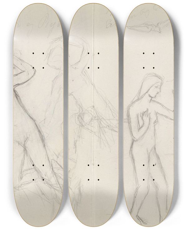Triptych art skateboard deck of Signe Scheel Adam Og Eva by Signe Scheel (1860-1942)