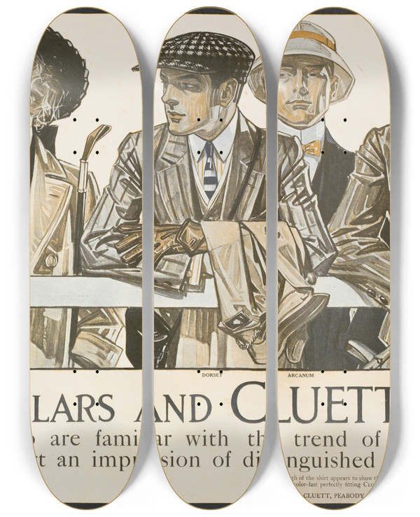 Triptych art skateboard deck of Jc Leyendecker Arrow Collars Cluett Shirts_3 by J.C. Leyendecker (1874-1951)