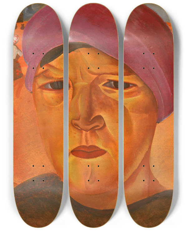 Triptych art skateboard deck of Boris Grigoriev Russian Peasant Woman by Boris Grigoriev (1886-1939)