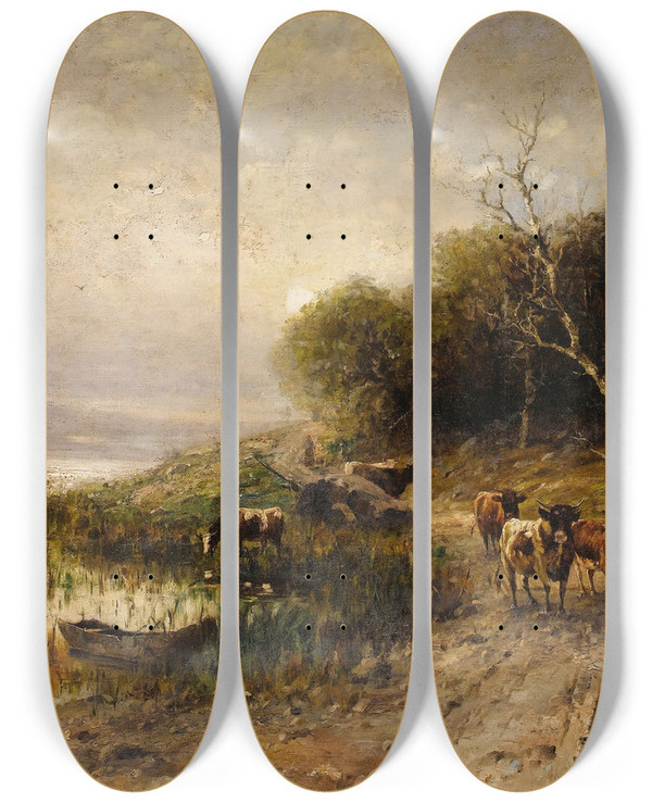 Triptych art skateboard deck of Thomas Bigelow Craig Near Great Barrington by Thomas Bigelow Craig (1849-1924)