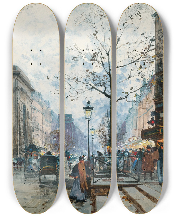 Triptych art skateboard deck of Eugne Galienlaloue Paris La Porte Saintdenis by Eugene Galien Laloue (1854-1941)