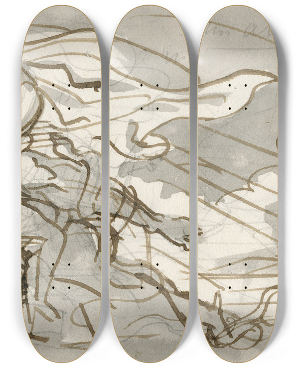 Triptych art skateboard deck of David Humbert De Superville Figuren In Boom by David Humbert De Superville (1770-1849)