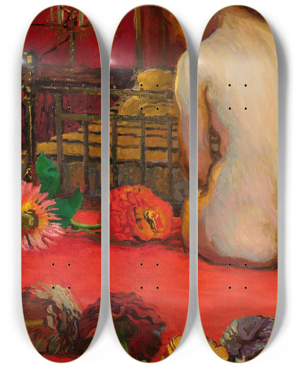 Triptych art skateboard deck of Jzef Mehoffer Zinnias by Jozef Mehoffer (1869-1946)