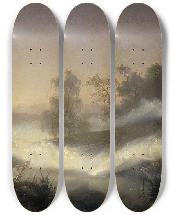 Triptych art skateboard deck of August Malmstrm Dancing Fairies by August Malmstrom (1829-1901)