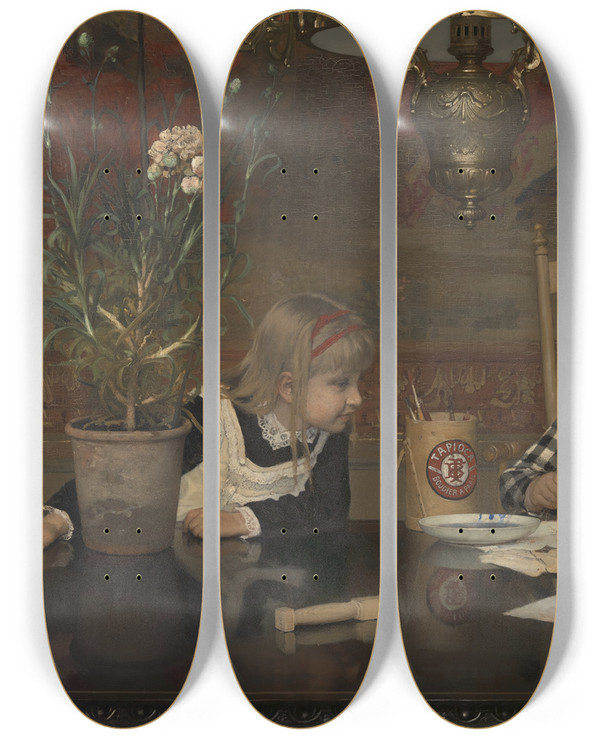 Triptych art skateboard deck of Jan Verhas The Master Painter by Jan Verhas (1834-1896)