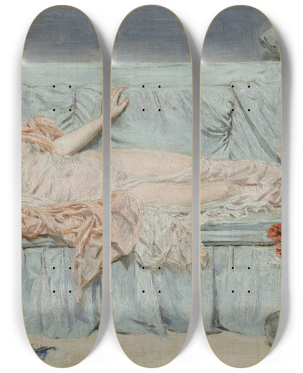 Triptych art skateboard deck of Albert Joseph Moore Lilies by Albert Joseph Moore (1841-1893)