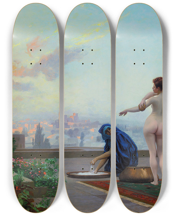 Triptych art skateboard deck of Jeanlon Grme Bathsheba by Jean-Lon Grme (1824-1904)