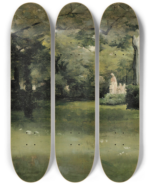 Triptych art skateboard deck of Albert Edelfelt The Cluny Museum Garden In Paris by Albert Edelfelt (1854-1905)