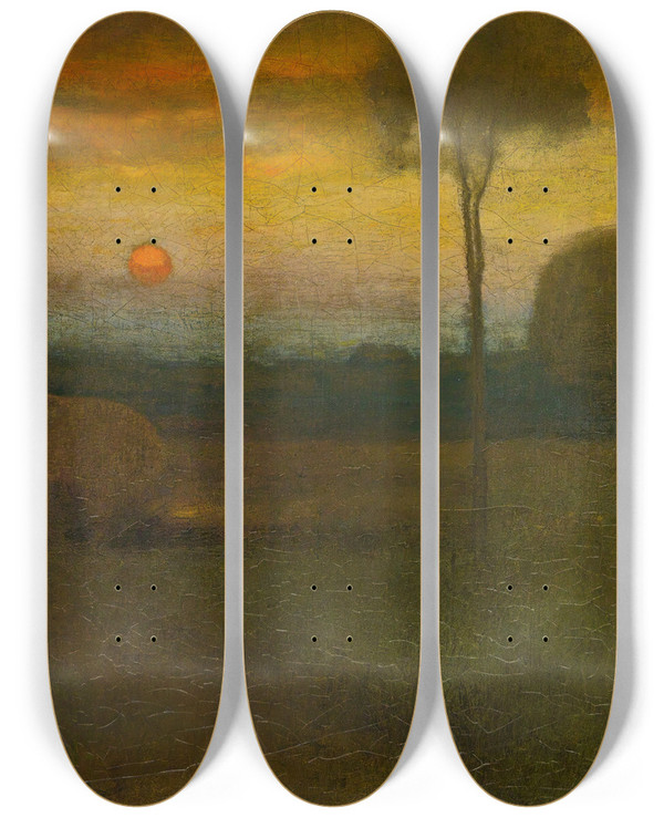Triptych art skateboard deck of George Inness Landscape Evening Landscape by George Inness (1825-1894)