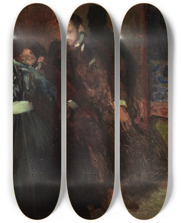 Triptych art skateboard deck of Jzef Mehoffer Sketch To The Painting Conversation by Jozef Mehoffer (1869-1946)