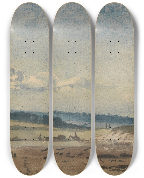 Triptych art skateboard deck of David Charles Read Landscape With Figures And A Wagon by David Charles Read (7901)