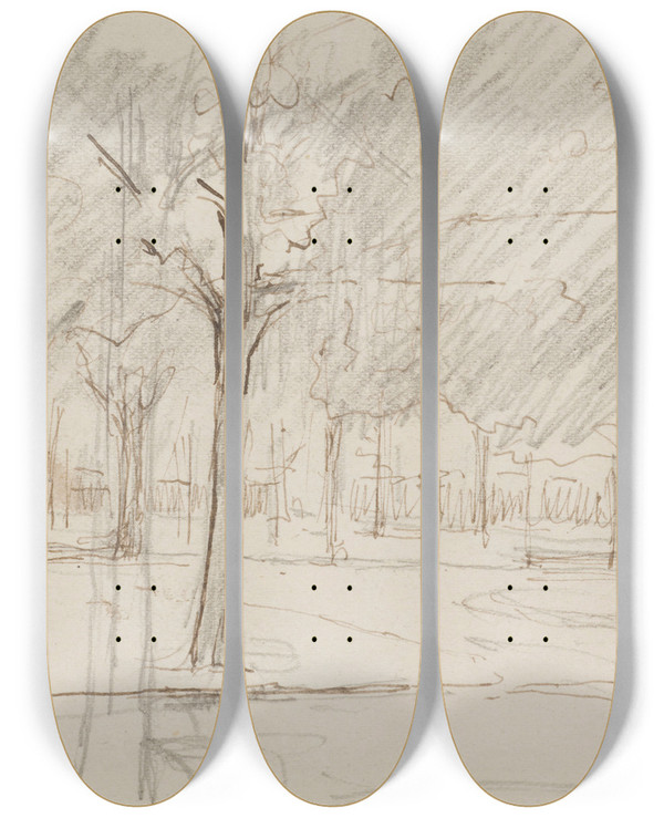 Triptych art skateboard deck of Georges Hugo Le Parc by Georges Hugo (1868-1925)