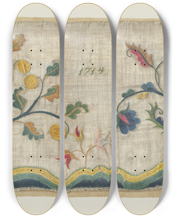 Triptych art skateboard deck of Suzanne Chapman Valance by Suzanne Chapman