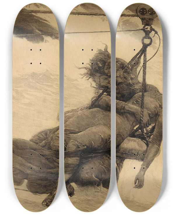 Triptych art skateboard deck of Winslow Homer Saved by Winslow Homer (1836-1910)
