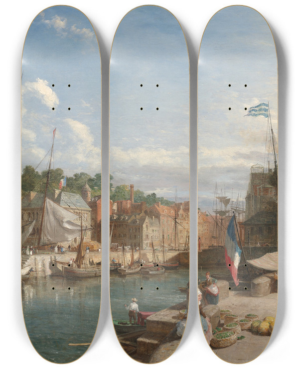 Triptych art skateboard deck of William Parrott Honfleur Normandy by William Parrott (1843-1915)