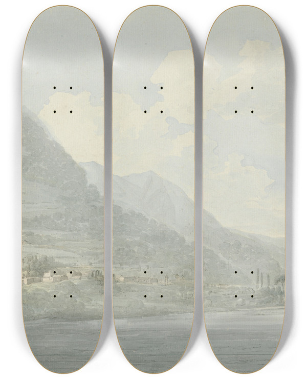 Triptych art skateboard deck of John Webber View On The Lake Como by John Webber (1751-1793)