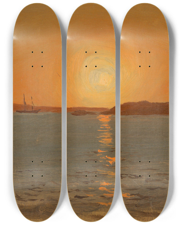 Triptych art skateboard deck of Frederic Edwin Church Newfoundland Cat Head by Frederic Edwin Church (1826-1900)