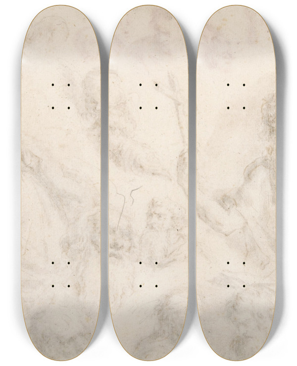 Triptych art skateboard deck of Bartholomaeus Ignaz Weiss Two Head Studies by Bartholomaeus Ignaz Weiss (1730-1814)