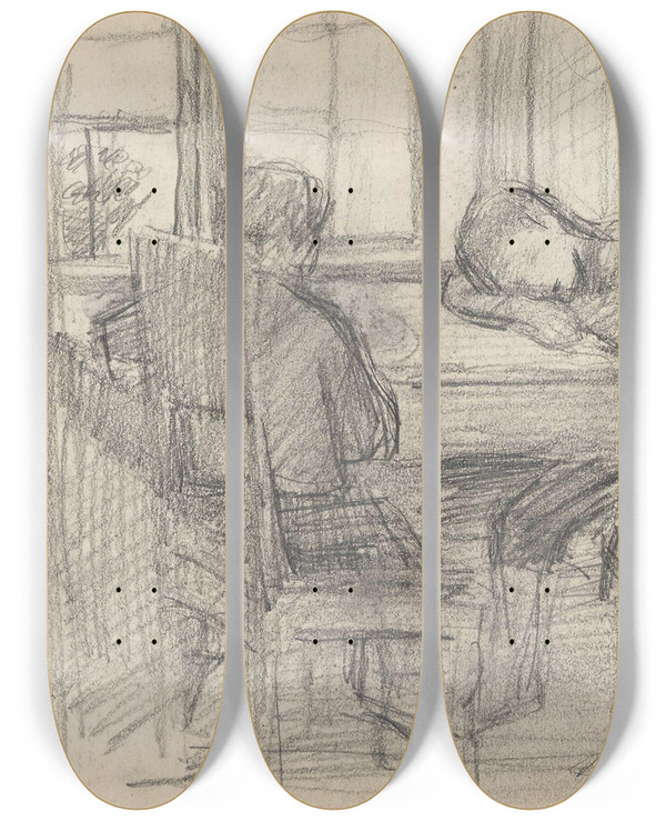 Triptych art skateboard deck of Signe Scheel Lekselesing_1 by Signe Scheel (1860-1942)
