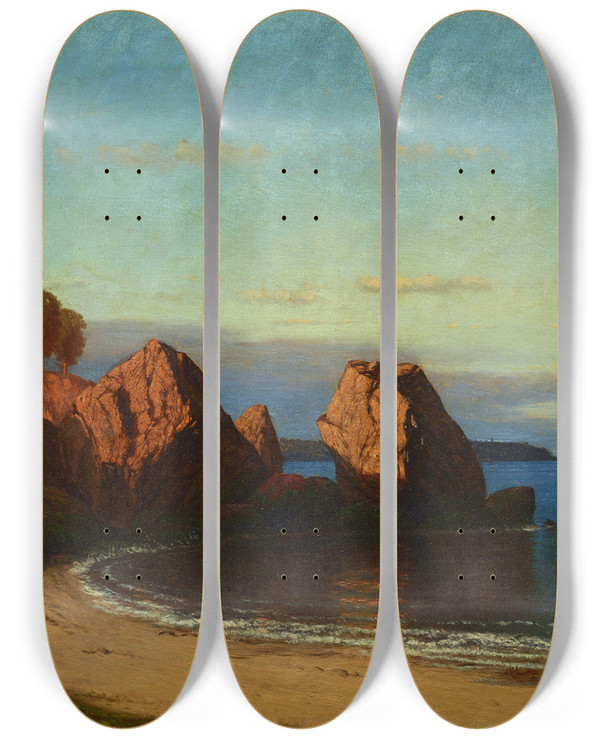 Triptych art skateboard deck of James Renwick Brevoort Boulders by James Renwick Brevoort (1832-1918)