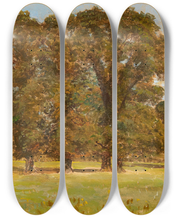 Triptych art skateboard deck of William Trost Richards Near Salisbury England by William Trost Richards (1833-1905)