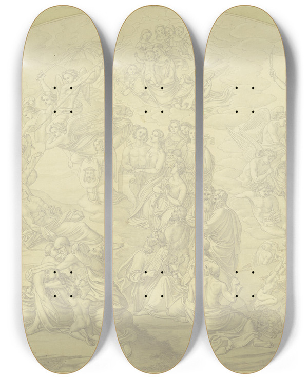 Triptych art skateboard deck of Ludwig Emil Grimm Victory Over Death by Ludwig Emil Grimm (1790-1863)