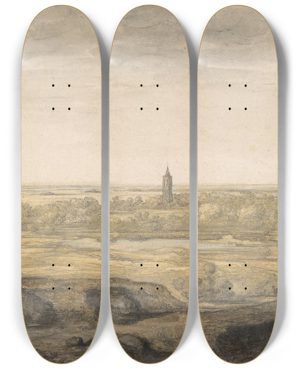 Triptych art skateboard deck of Aelbert Cuyp Landscape by Aelbert Cuyp (1620-1691)