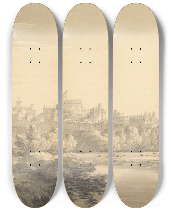 Triptych art skateboard deck of Thomas Hearne Windsor Castle by Thomas Hearne (1744-1817)