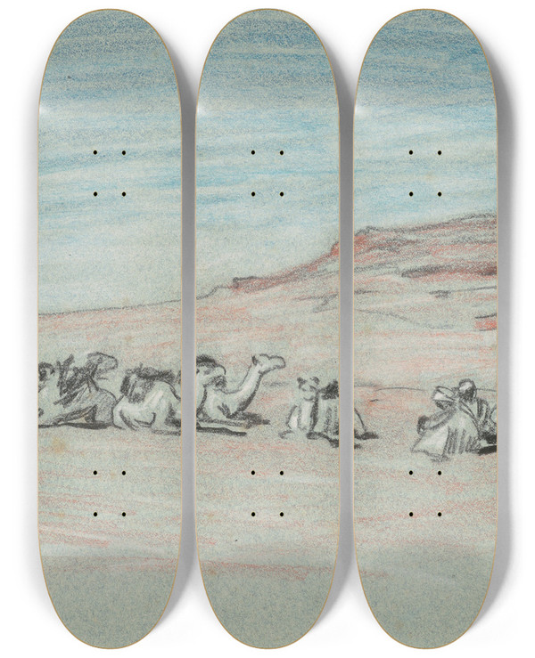 Triptych art skateboard deck of Elihu Vedder Nile Journeyno 20 by Elihu Vedder (1836-1923)