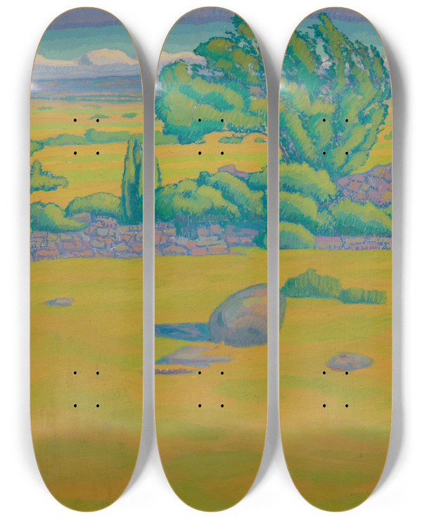 Triptych art skateboard deck of Helge Johansson Land by Helge Johansson (1886-1926)