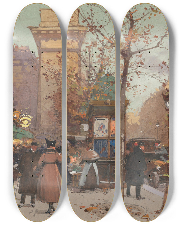 Triptych art skateboard deck of Eugne Galienlaloue La Porte St Denis_2 by Eugene Galien Laloue (1854-1941)