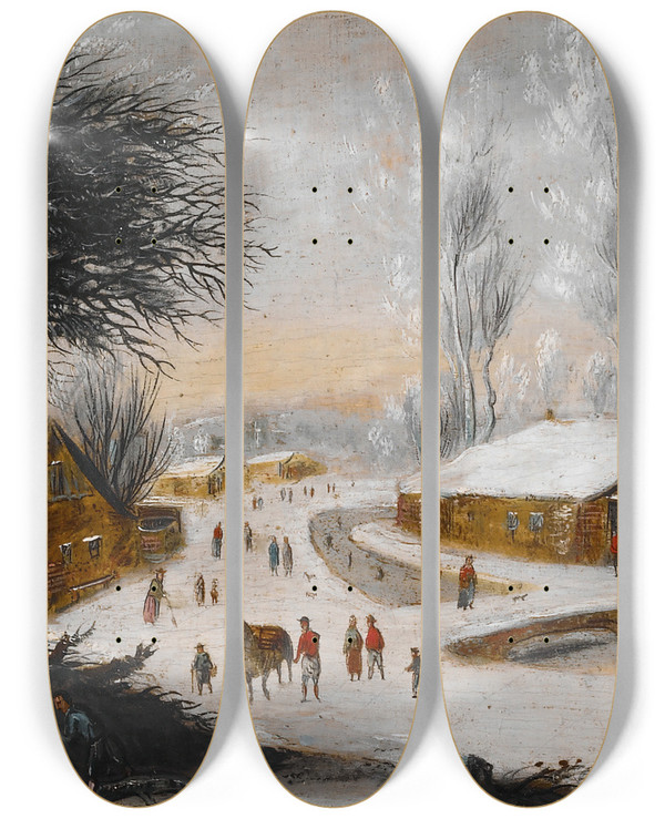 Triptych art skateboard deck of Gijsbrecht Leytens Winter Landscape_2 by Gijsbrecht Leytens (1586-1657)