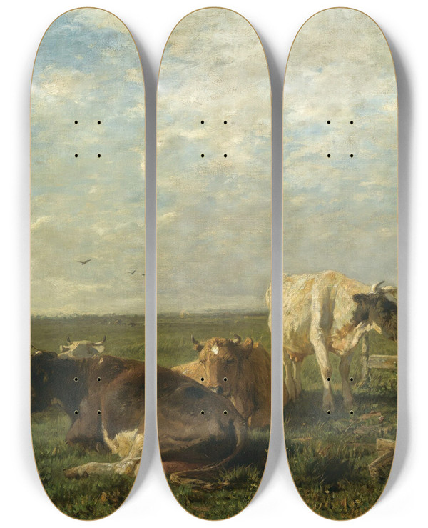 Triptych art skateboard deck of Anton Mauve Cattleat Pasture by Anton Mauve (1838-1888)