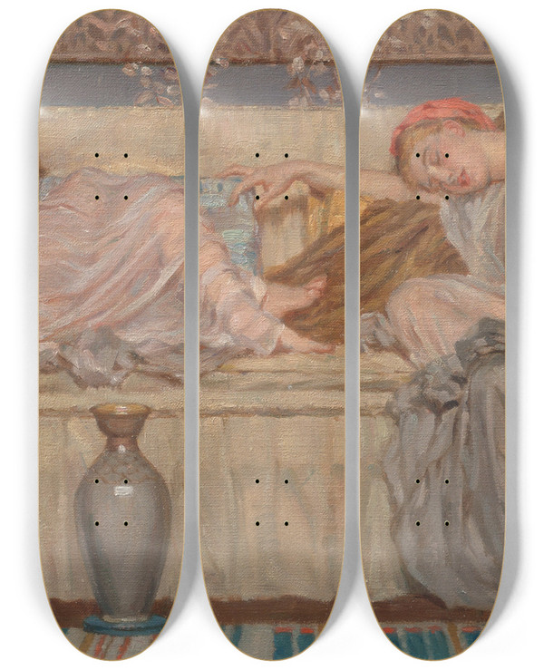 Triptych art skateboard deck of Albert Joseph Moore Beads Study by Albert Joseph Moore (1841-1893)