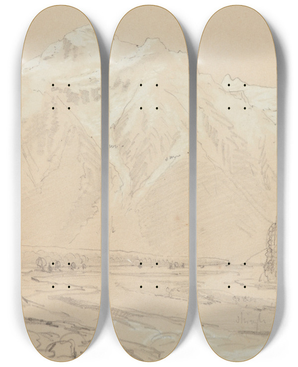 Triptych art skateboard deck of Nicholas Chevalier 12 Miles Above The Bealey Upper Waimakariri by Nicholas Chevalier (1828-1902)