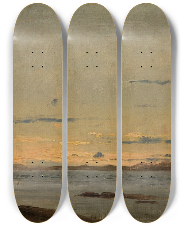 Triptych art skateboard deck of Amaldus Nielsen Sommeraften Hvaler_1 by Amaldus Nielsen (1838-1932)